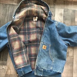 Carhartt Vtg Zip Denim Jacket Rare Blanket Lined L